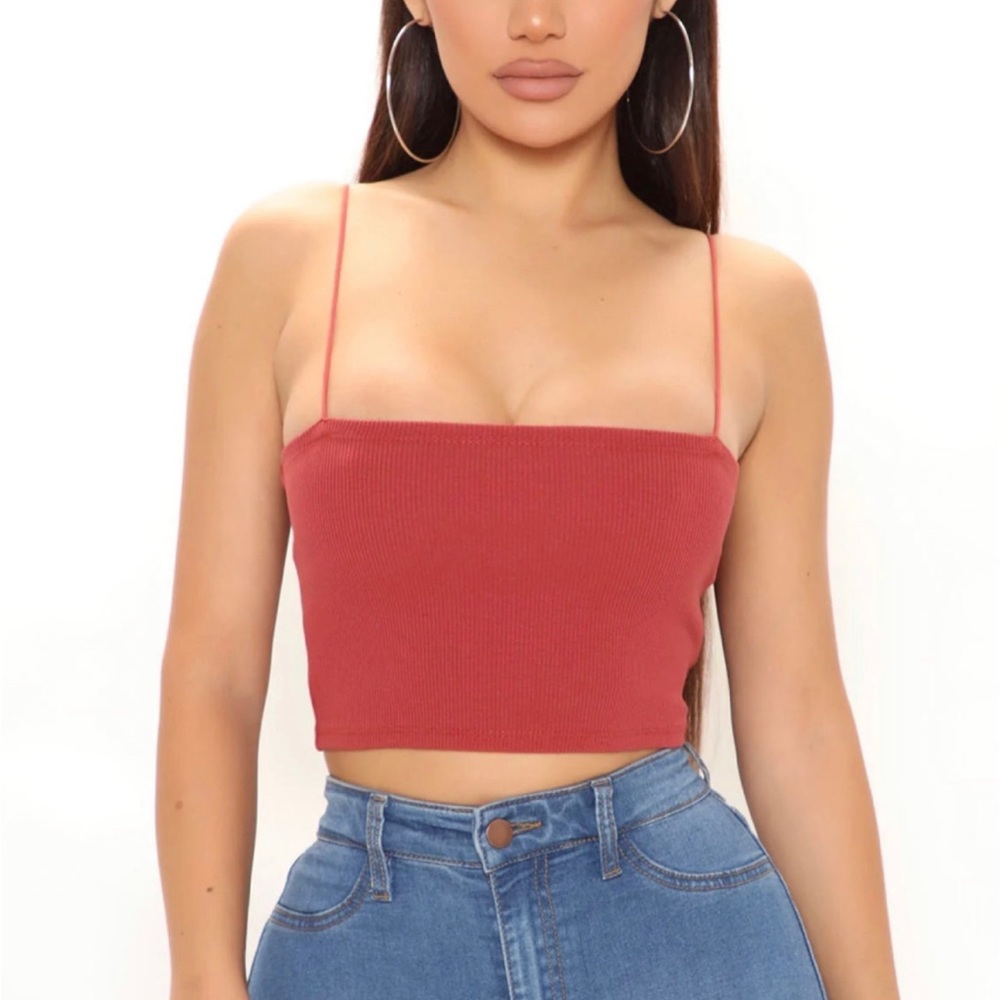 Red Spaghetti Strap Crop Tank